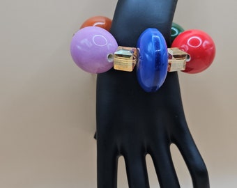 Handmade Ceramic Beaded Bracelet: Extra Large Colorful Beads, Stretchy Cord
