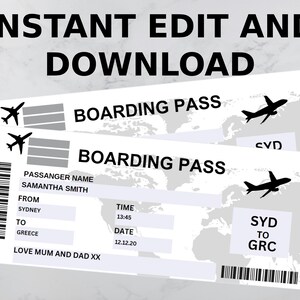 Editable Boarding Pass Canva Template, Printable Airline Ticket, Boarding Pass Surprise Trip, Digital Download DIY Boarding Ticket.