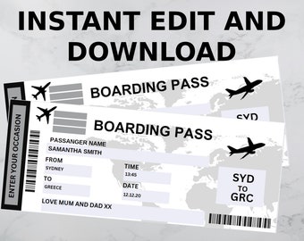 Modern Boarding Pass Airlines Ticket Template, Printable Airline Ticket ...