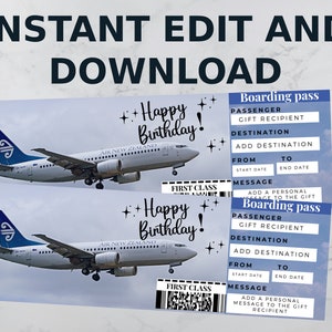 Birthday Airplane Ticket Printable, Surprise Trip Ticket, Boarding Pass, Birthday Gift, Surprise Vacation, Editable Airplane Ticket