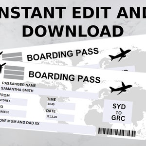Editable Boarding Pass Canva Template, Printable Airline Ticket, Boarding Pass Surprise Trip, Digital Download DIY Boarding Ticket.