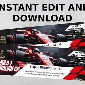 Personalisierbare Formel 1 Geschenkkarte - Sofortiger PDF-Download für ein einzigartiges Überraschungsgeschenk, Souvenir oder Andenken