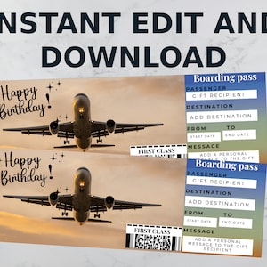 Birthday Airplane Ticket Printable, Surprise Trip Ticket, Boarding Pass, Birthday Gift, Surprise Vacation, Editable Airplane Ticket