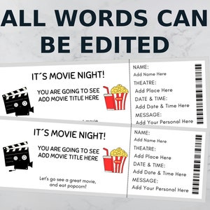 Printable MOVIE Gift Tickets. Cinema Themed Gift Reveal Ticket. Printable Boarding Pass. Instant Download. Movie Ticket Birthday Party.