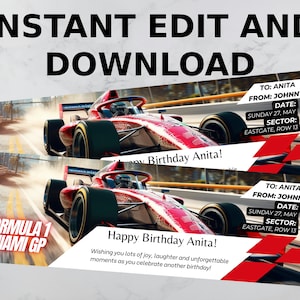 Customizable Formula 1 Gift Ticket - Instant PDF Download for a Unique Surprise Gift, Souvenir, or Keepsake