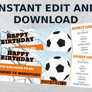 Football Ticket Birthday Present, Editable Football Ticket Gift - Perfect way to give digital football tickets as a gift!