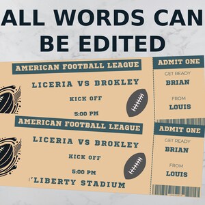 Nfl, American football Ticket Template, Event Ticket, Football Game Ticket, Sports Event Ticket, Coupon Template, Gift Voucher Template