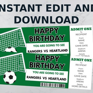 Football Ticket Birthday Present, Editable Football Ticket Gift - Perfect way to give digital football tickets as a gift!