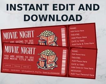 Printable MOVIE Gift Tickets. Cinema Themed Gift Reveal Ticket. Printable Boarding Pass. Instant Download. Movie Ticket Birthday Party.