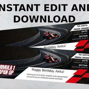 Personalisierbare Formel 1 Geschenkkarte - Sofortiger PDF-Download für ein einzigartiges Überraschungsgeschenk, Souvenir oder Andenken
