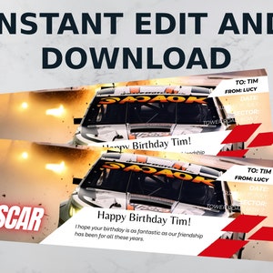 Editable NASCAR Birthday Reveal Car Race Gift Template. Nascar Keepsake Faux Souviner Gift Ticket. Sport Event Stub. Printable Pdf File