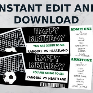 Football Ticket Birthday Present, Editable Football Ticket Gift - Perfect way to give digital football tickets as a gift!