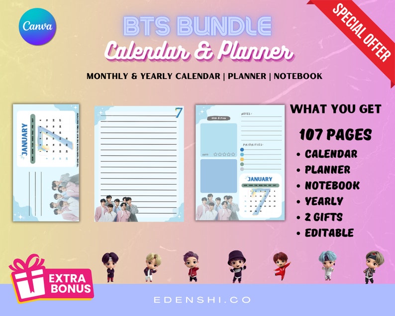 BTS Bundle Set BTS 2024 Calendar Planner Notebook BT21 Etsy