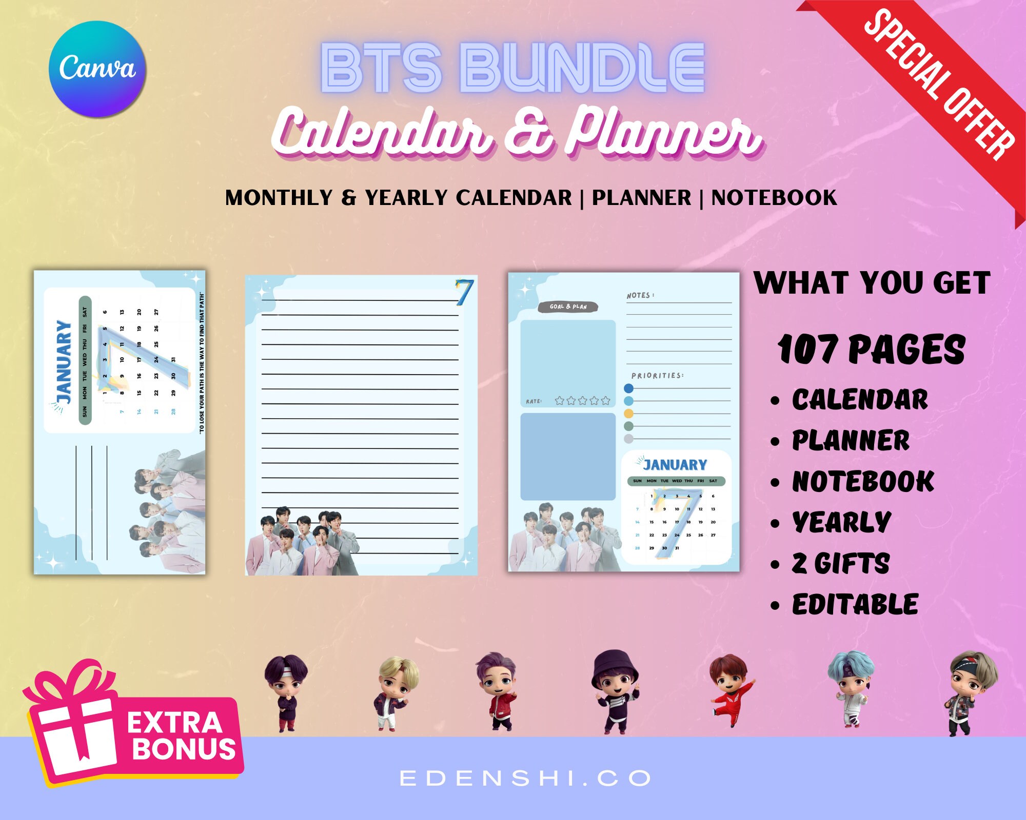 BTS Bundle Set BTS 2024 Calendar Planner Notebook BT21 Etsy