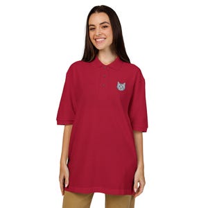 Embroidered Grey Tabby Cat Polo Shirt: Unisex Cotton-Poly Blend