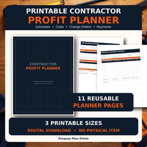 Contractor Profit Planner Printable, Job Estimate, Cost, Payment and Change Order Tracker, Construction Business PDF