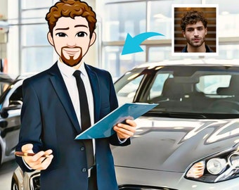 Car Dealer Gift Cartoon - Carefully Crafted Caricature Portrait