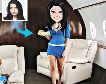 Flight Attendant Gift Cartoon - Carefully Crafted Caricature Portrait