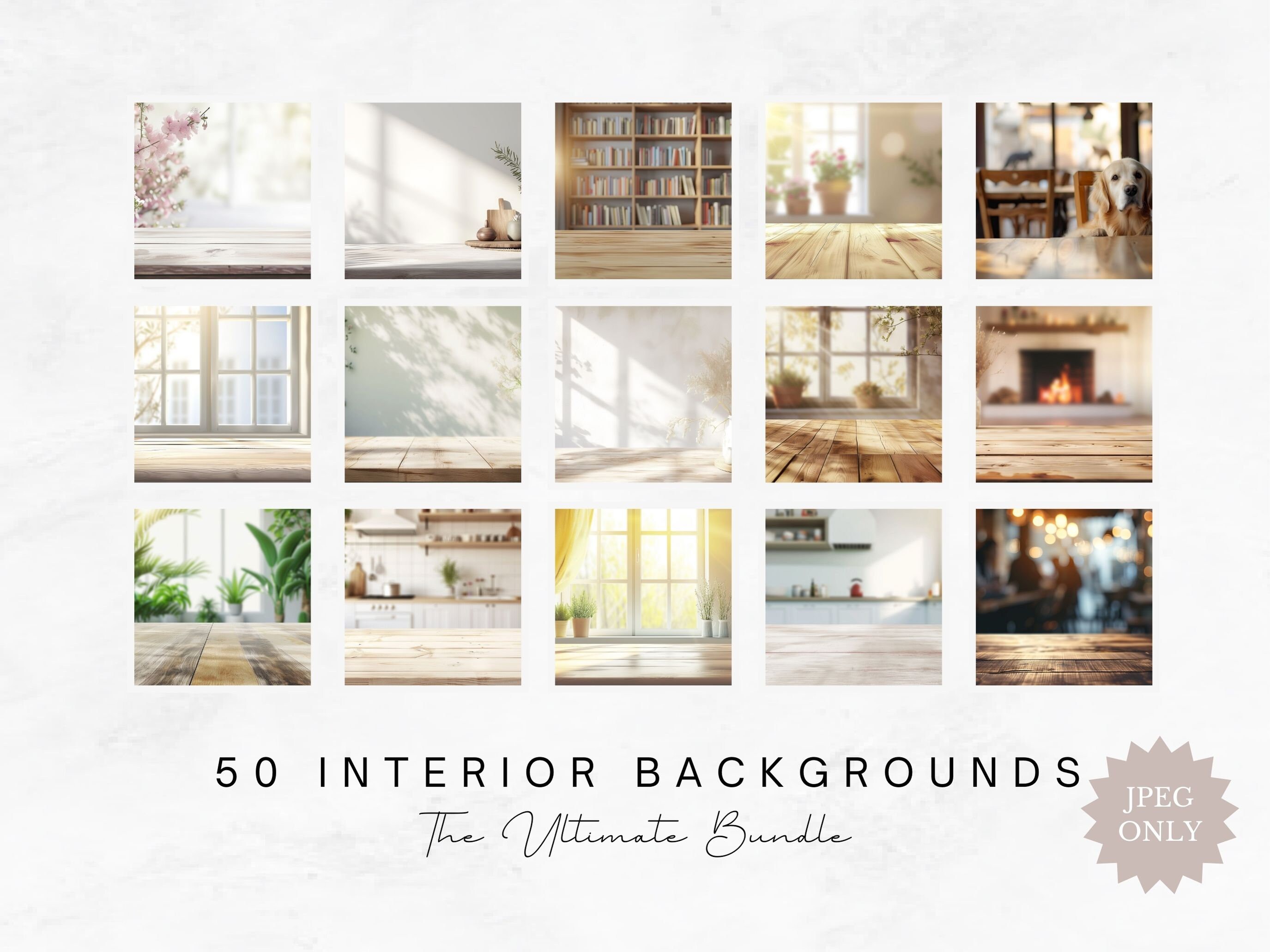 50 Interior Scene Background Mockups: Home & Boho (JPEG Files)