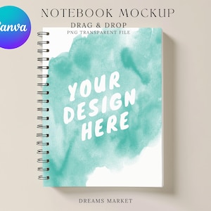 Spiral Notebook Mockup Drag and Drop Transparent Background PNG Mockup, Edit in Canva, Photoshop, Spiral Notebook Mockup Custom Diary Mockup