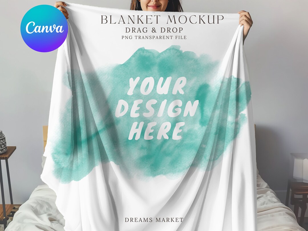 Fleece Blanket Mockup, Blanket Mockup Canva Drag & Drop, Transparent