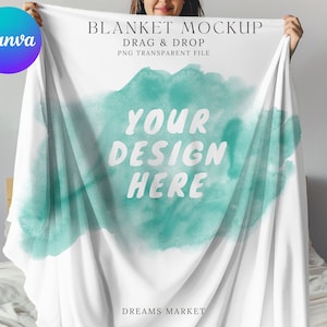 Fleece Blanket Mockup: Canva Drag & Drop PNG (Digital Download)