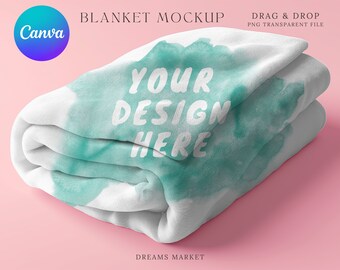 Pink Fleece Blanket Mockup: Drag & Drop Canva PNG (Digital Download)