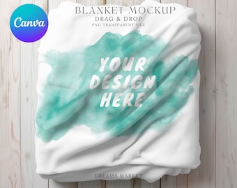 Folded Blanket Mockup: Canva Drag & Drop PNG Overlay (Digital Download)