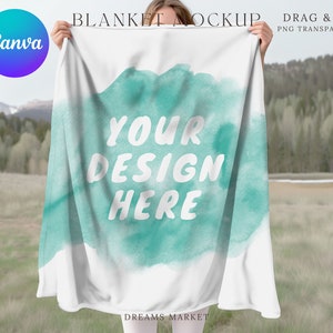 Fleecedecke Mockup, Decke Mockup Canva Ziehen & Ablegen, Canva Overlay Decke Mockup Frau Hält Decke, Transparentes PNG Mockup