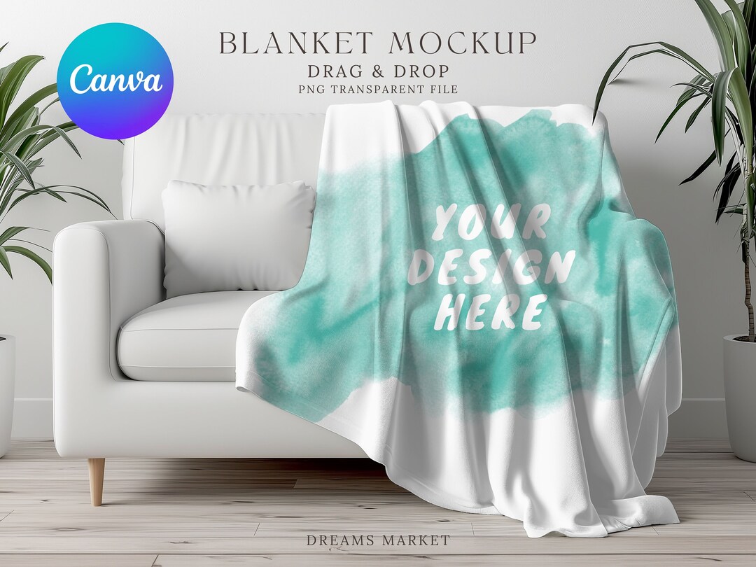 Fleece blanket mockup canva drag drop png overlay digital download