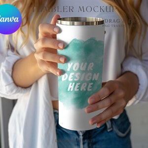 Skinny Tumbler Mockup: Drag & Drop PNG for Canva (Digital Download)