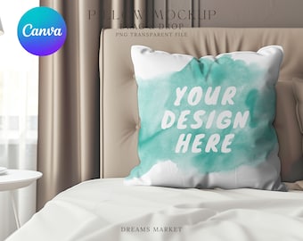 Pillow Mockup: Canva Drag & Drop, Transparent PNG (Digital Download)