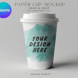 Benutzerdefinierte Papierbecher Modell Mockup, Papierbecher Mockup Ziehen und ablegen für benutzerdefinierte Designs, transparenter Hintergrund PNG Mockup für Canva Kaffeetasse