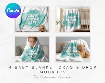 Baby Blanket Mockup Bundle: Canva Drag & Drop PNG Overlay (Digital Download)