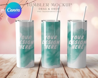 Skinny Tumbler Mockup: Drag & Drop PNG for Canva (Digital Download)