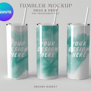 Skinny Tumbler Mockup: Drag & Drop PNG Template (Digital Download)