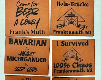 Patchs en cuir Frankenmuth Michigan, adhésifs à chaud, fabriqués aux États-Unis, 12 pièces en gros