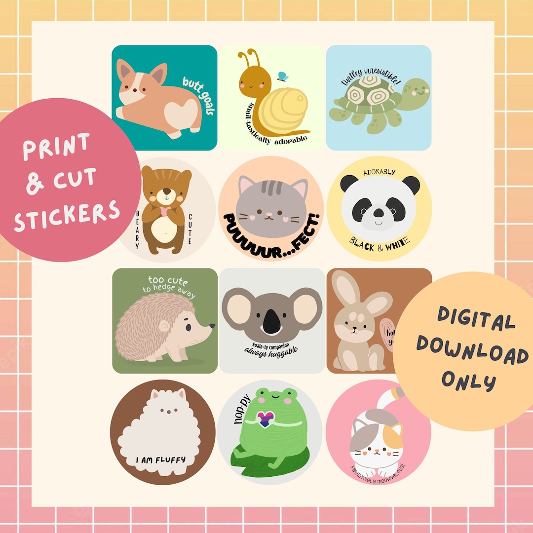 Printable Animal Stickers Cute Animal Stickers Printable - Etsy