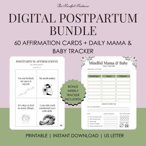 Postpartum Affirmation Cards + Daily Mom & Baby Tracker | Self-Care Printables | Instant Download Digital PDF