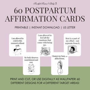 Cartes d'affirmation imprimables Mindful Mama – 60 affirmations post-partum pour l'amour de soi, la guérison et la confiance en soi | Téléchargement instantané