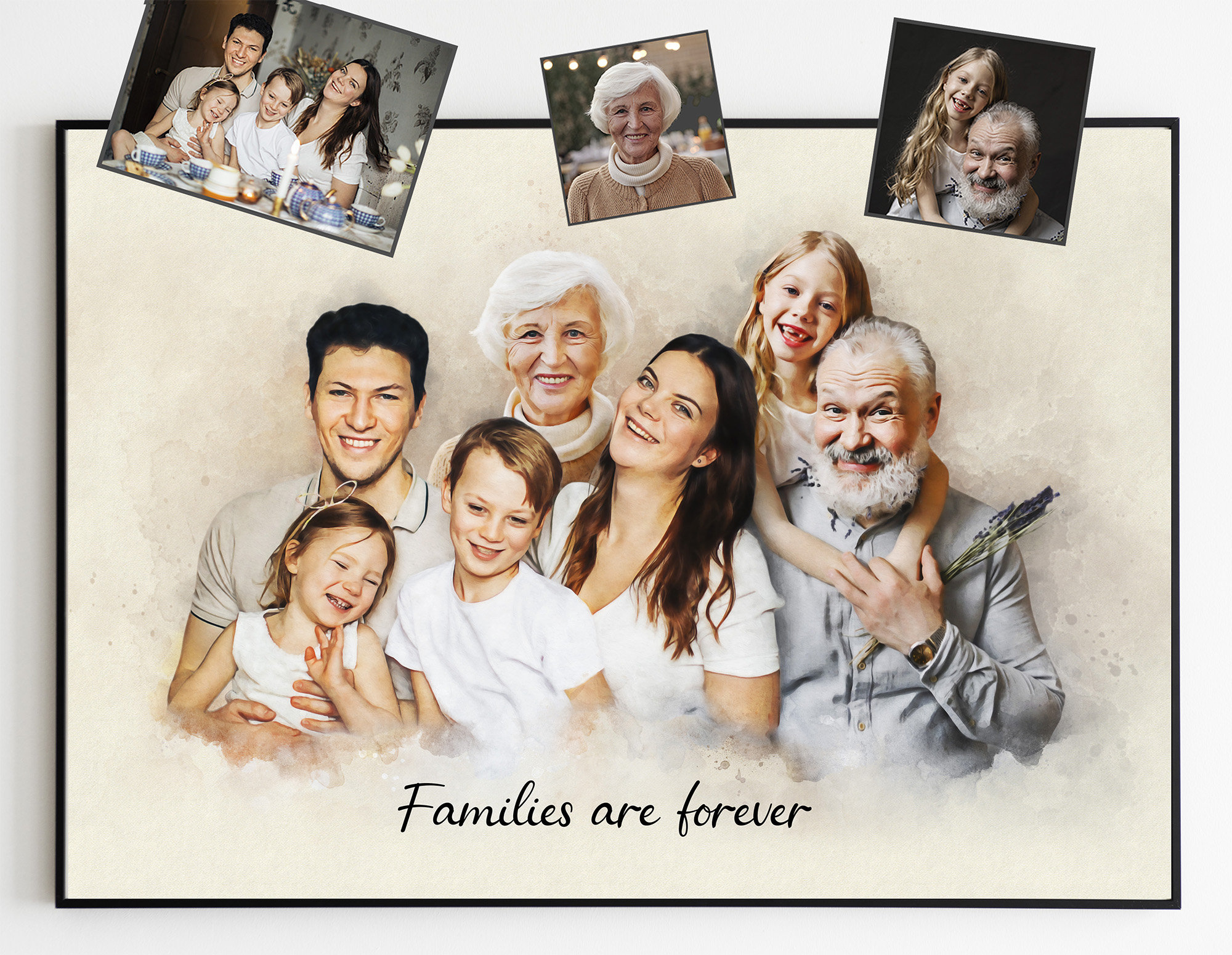 Custom Watercolor Portrait from Multi Photos – Personalized Painted Artwork - Anniversary Gift for Parents, Deceased Portrait