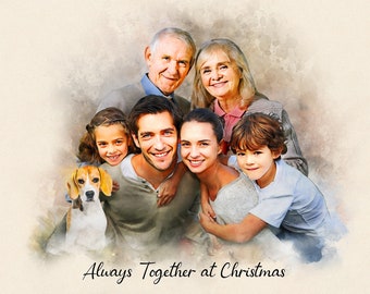 Father&#39;s Day gift - Custom Watercolor Portrait from Multiple Photos – Personalized Family Art - Add person to photo, Loss of Loved One