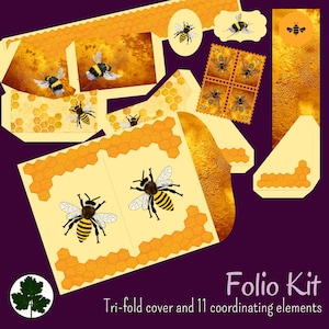 Busy Bee Junk Journal Kit: Pockets, Stamps, Stickers (commercial use digital download)