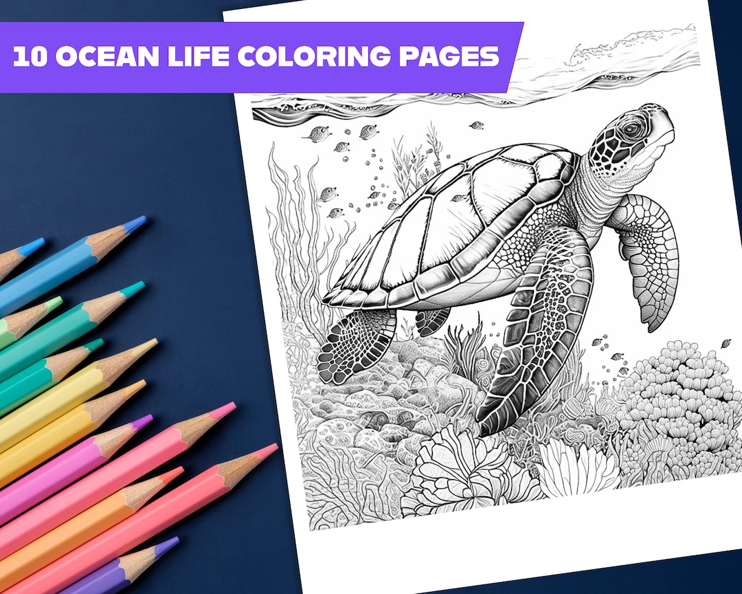 Ocean Life Coloring Book 1 10 Pages of Printable Underwater Adventure