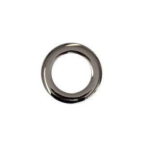 May include: A silver metal grommet with a smooth, shiny finish. The grommet is circular in shape and has a hole in the center.