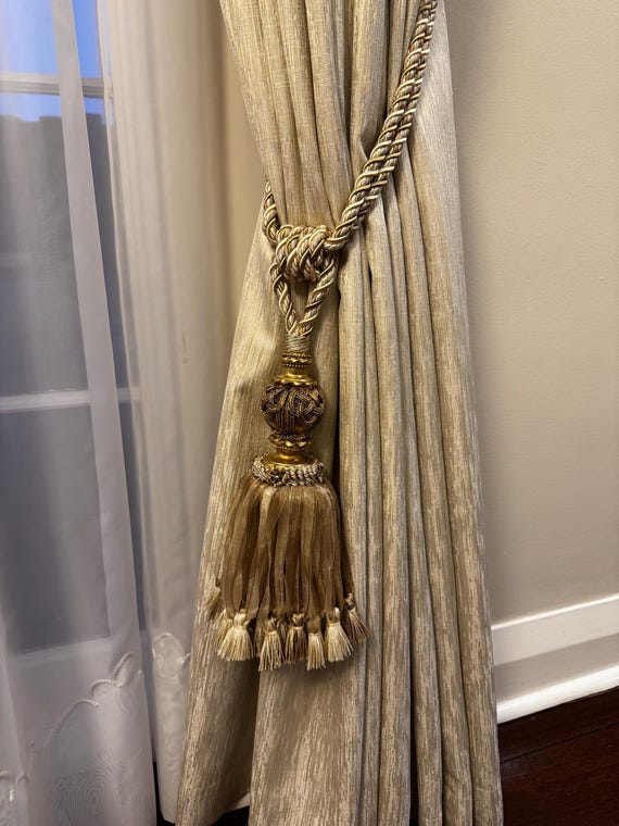 4 Fermacorda Per Tende In Cotone E Lino Intrecciati A Mano - Grandi Sfere E Nappe - Lunghezza 85 Cm - Stile Boho Per Soggiorno, Camera Da Letto E Cucina - 2