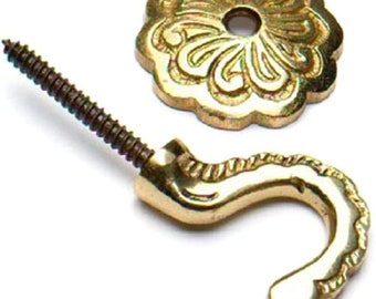 Brass Rosette Tieback Hooks x 2