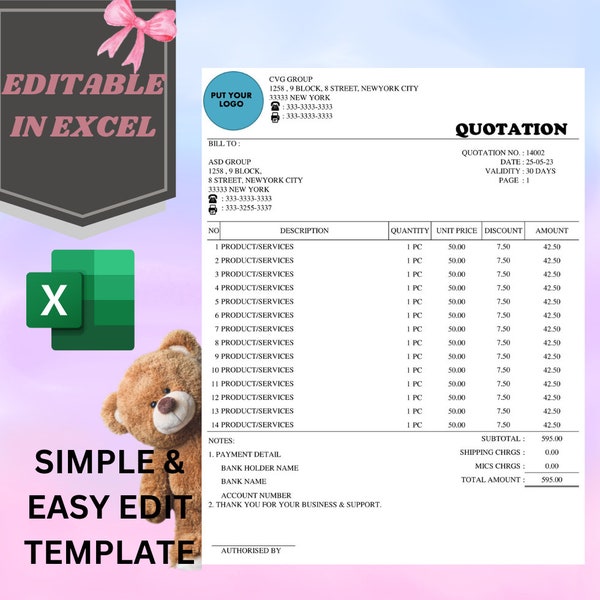 Quotation Template Excel, Quotation Template For All Type Of Business, Editable Quotation Template, Printable Quotation.