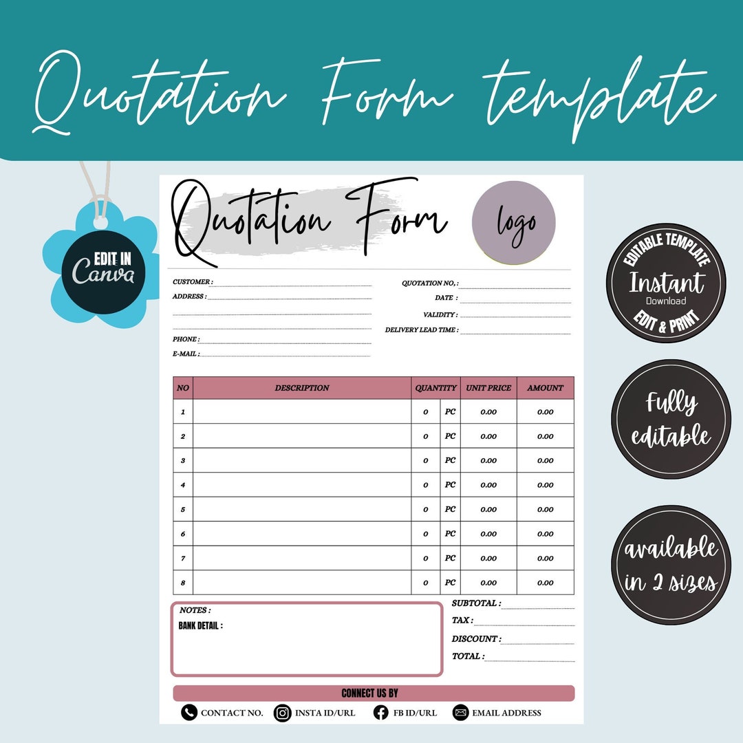 Custom Quotation Form Template, Modern Quotation Form, Small Business ...