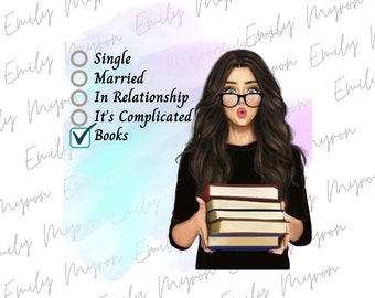 Lector de novelas románticas oscuras PNG: ¿Soltero/a? Sin libros (Diseño digital)